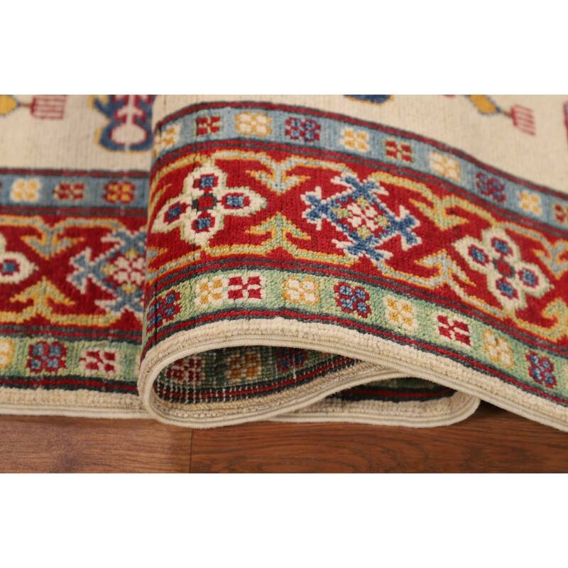 Kazak Area Rug Hand-Knotted Oriental Beige Wool Carpet - 4'0" x 6'0"