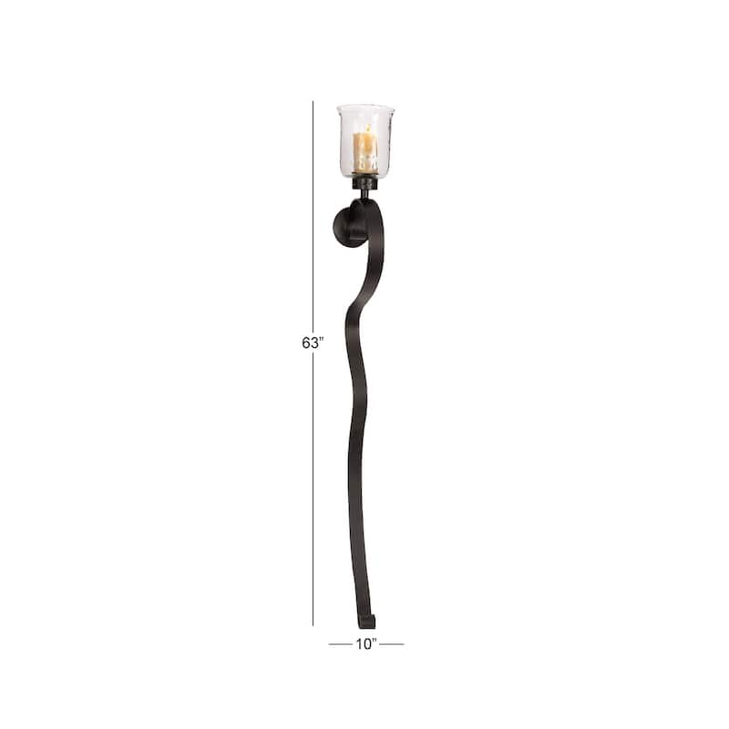 Metal Scroll Handmade Pillar Wall Sconce - Black - Roche River Decor