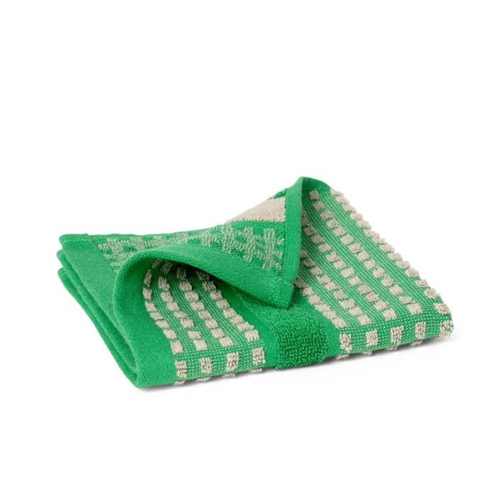 JUNA Check Towels, Green/Sand