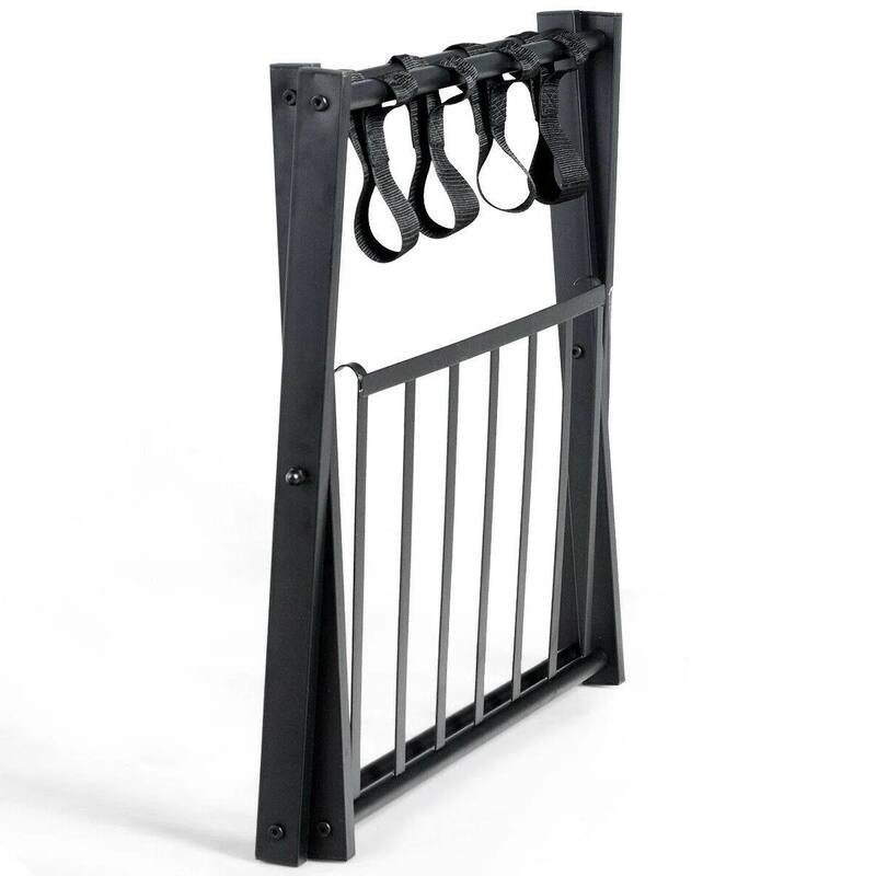 Set of 2 Folding Black Metal Luggage Racks with Bottom Shelf for Bedroom or Hotel Use - 27”L x 17''W x 23”H