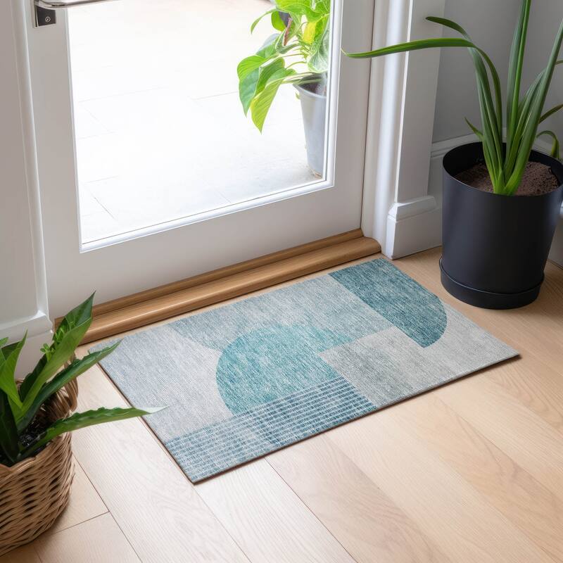Machine Washable Indoor/ Outdoor Chantille Contemporary Modern Rug - Teal - 1'8" x 2'6"