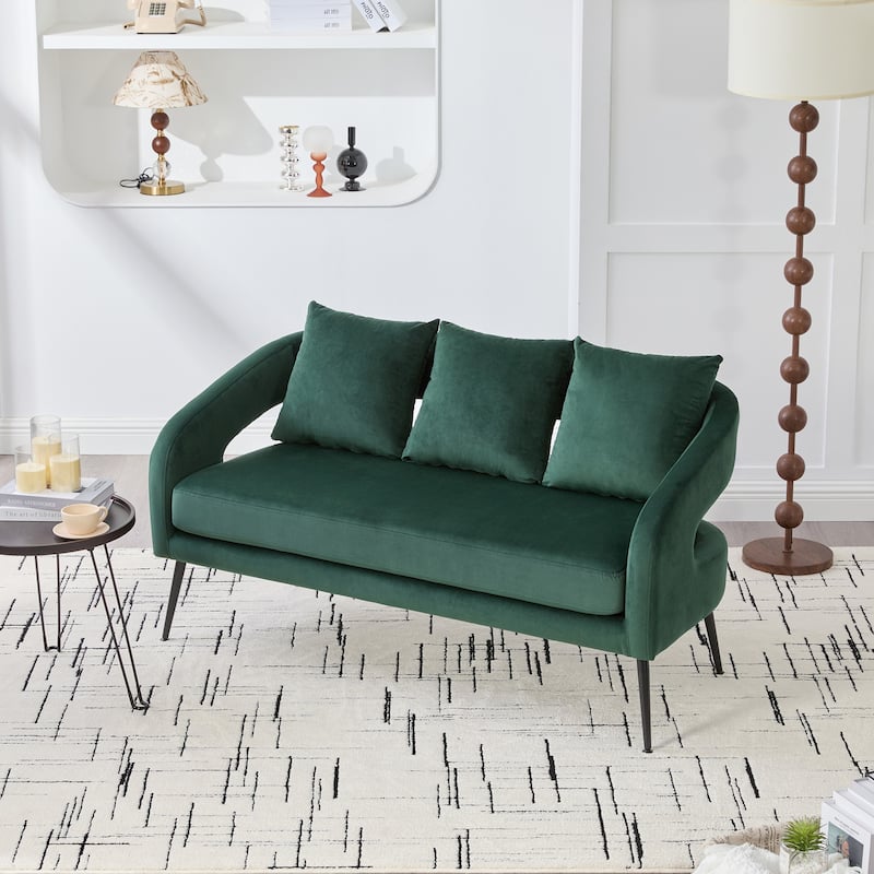 3 Piece Upholstered Velvet Living Room Furniture Set Metal Legs Open Back Charcoal Loveseat 2 Accent Chairs