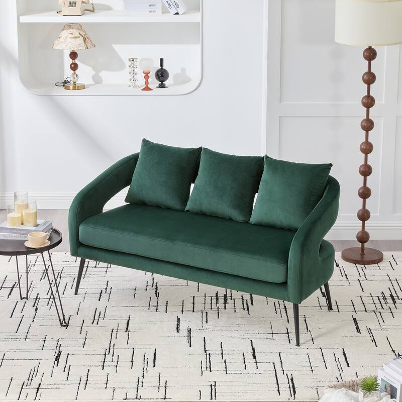 Velvet Loveseat Sofa Accent Loveseat with Removable Cushion, Padded Seat Sofa Couch with Round Armrests