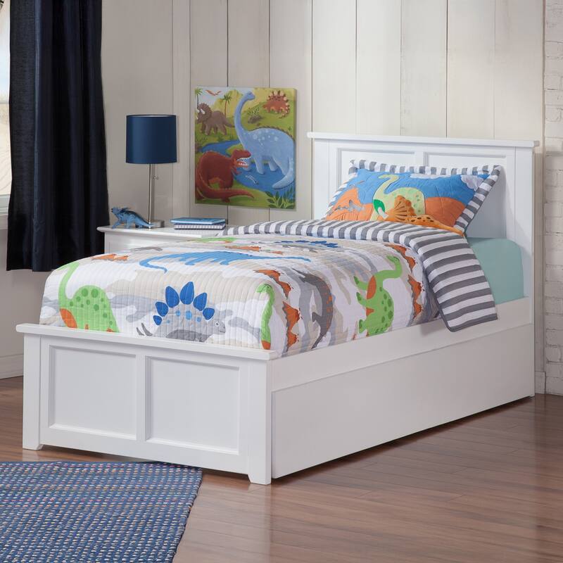 Madison Twin XL Solid Wood Platform Bed with Matching Footboard & Twin XL Trundle in White