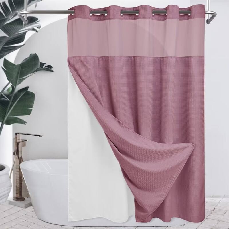 No Hook Waffle Weave Shower Curtain with Snap-in Liner