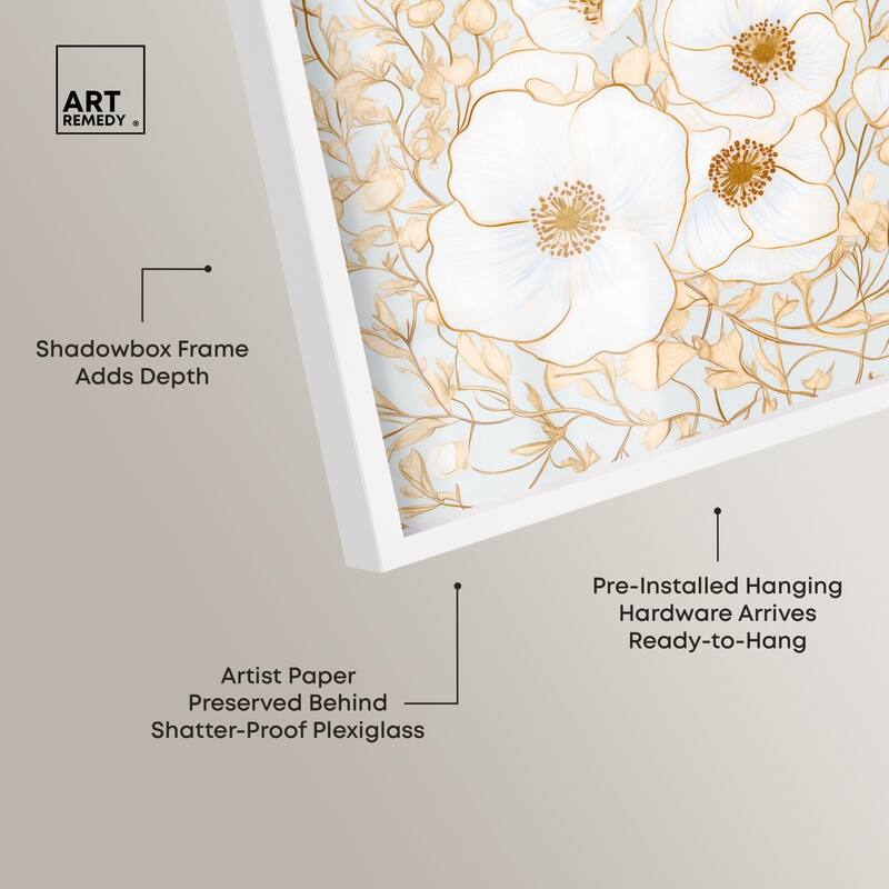 White and Gold Poppies I Shadowbox by Art Remedy