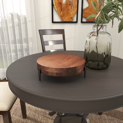 Brown Wood Living Room Decor Tray with Black Metal Legs