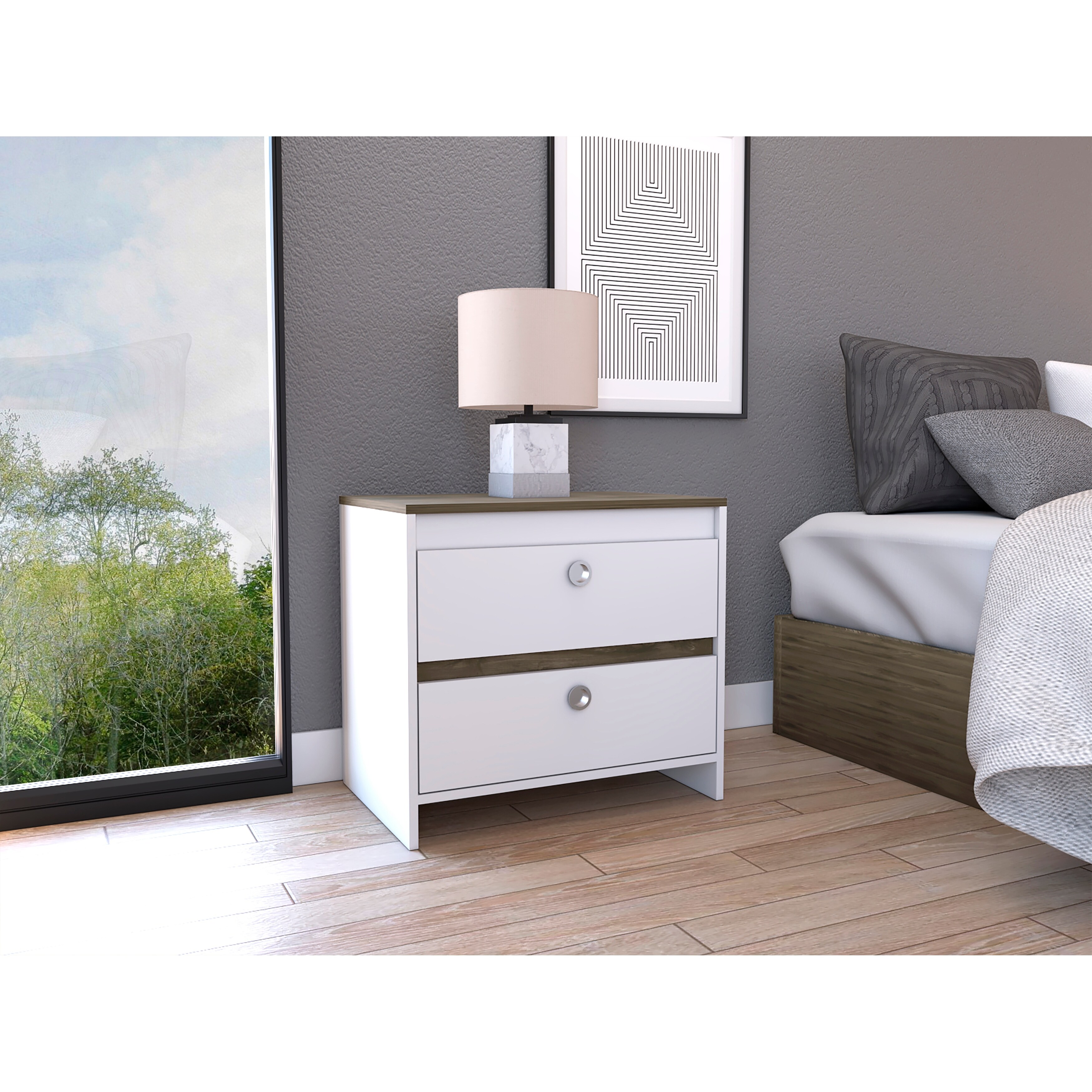 White nightstand with brown top discount