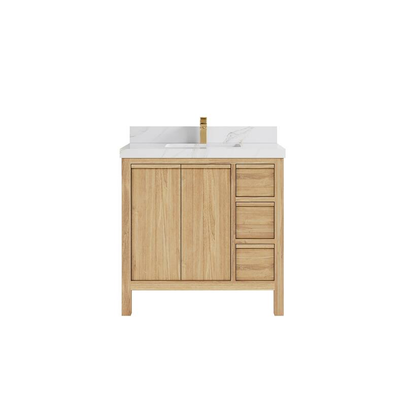 Willow Collections 36 in. W x 22 in. D Elizabeth Solid Teak Wood Center Sink Bathroom Vanity with Countertop