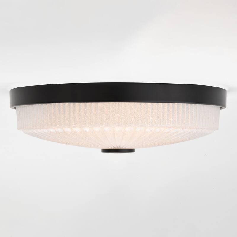 Preston 1-Light Dome Flush Mount LED Lighting Fixture, Clear Ribbed Glass Shade Low Ceilings, Hallway, Kitchen