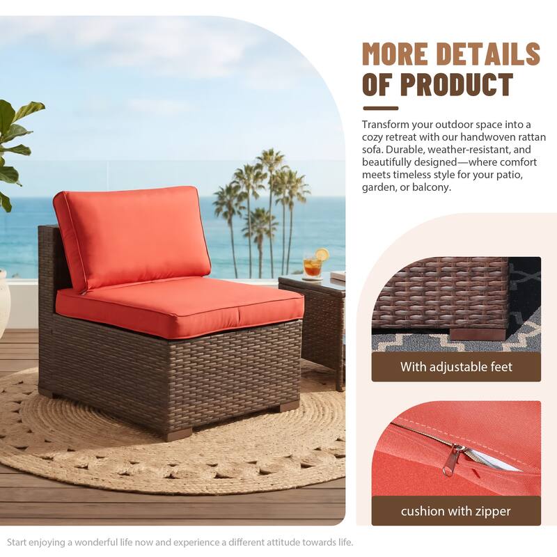 Outdoor Wicker Sectional Sofa 8-Piece Set with Fire Pit Table