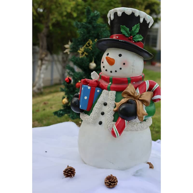LED Lighted Snowman with Candy Cane Christmas Figurine - 24"