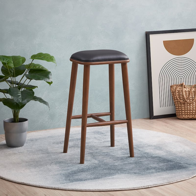 GDFStudio - Jason Mid-Century Modern 30" Bar Stool with Solid Wood Frame, Faux Leather Upholstery and Backless Design