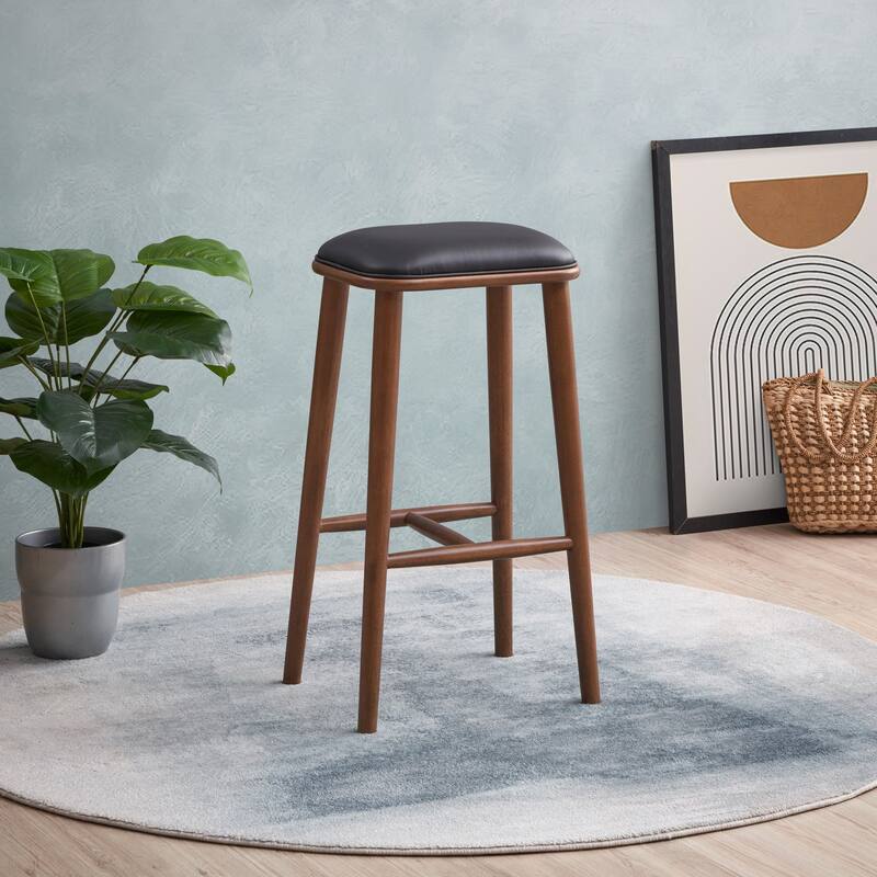 Jason Mid-Century Modern Pu Leather Bar Stool Black Brown Solid Wood 13X17X30 Inches