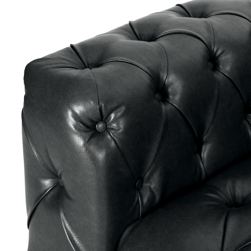 Mid Century Modern Loveseat, Faux Leather Upholstered Sofa Couch 83.5 Inch Button Tufted Couches For Living Room Lounges