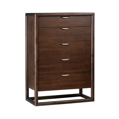 Vipe 54 Inch Tall Dresser Chest 5 Drawers Open Base Rustic Brown Wood