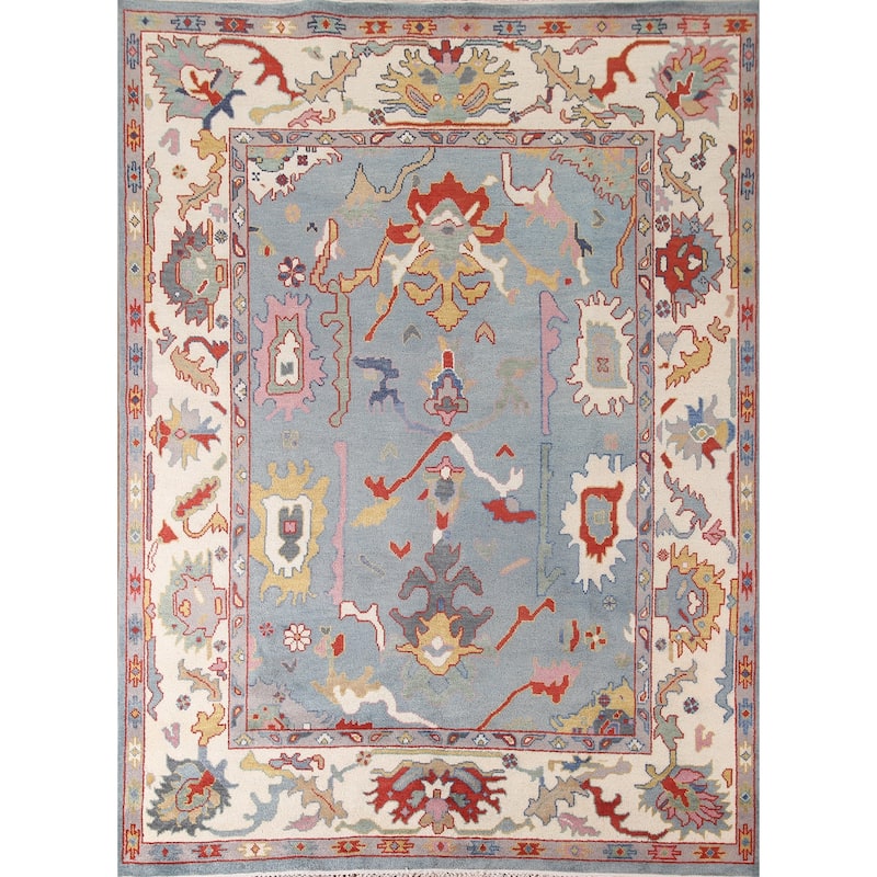 Transitional Blue Oushak Area Rug Handmade Oriental Wool Carpet - 8'1"x 9'10"
