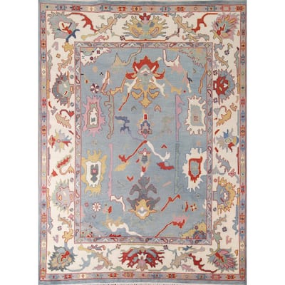 Transitional Blue Oushak Area Rug Handmade Oriental Wool Carpet - 8'1"x 9'10"