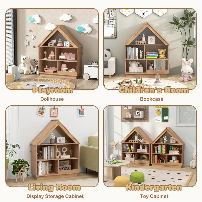 Costway Wooden Kids Dollhouse Bookshelf with Open Shelves - See Details
