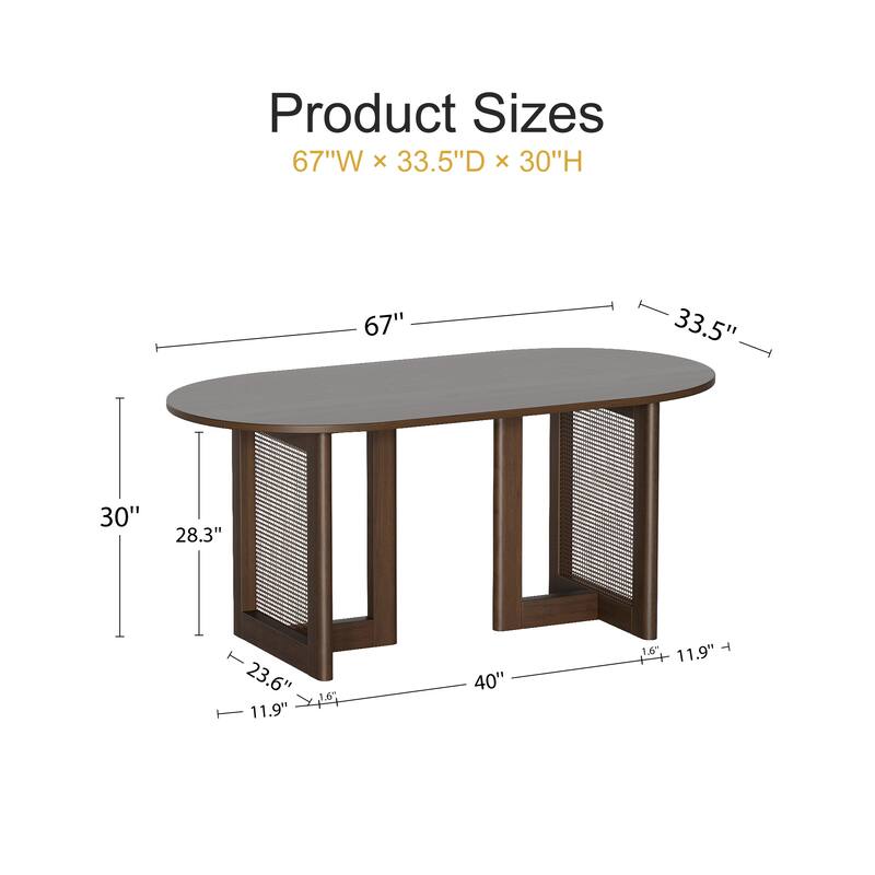 67" Dovelina Oval Dining Table with Rattan Double Pedestal for 6 People