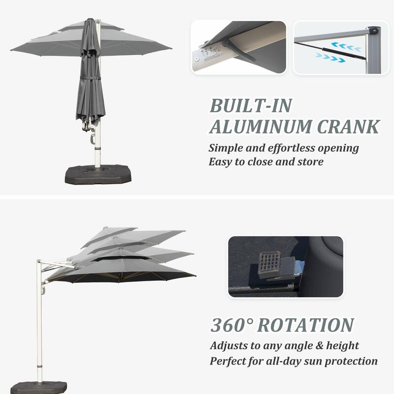 Aluminum Patio Umbrella - 360° Rotation, Hydraulic Lift