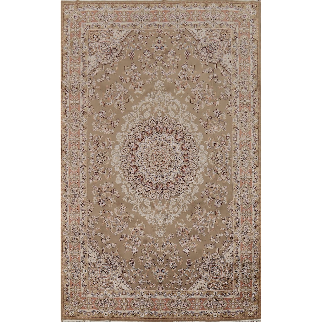 Brown Tabriz Turkish Area Rug Machine Made Carpet - 6'6" x 9'8"