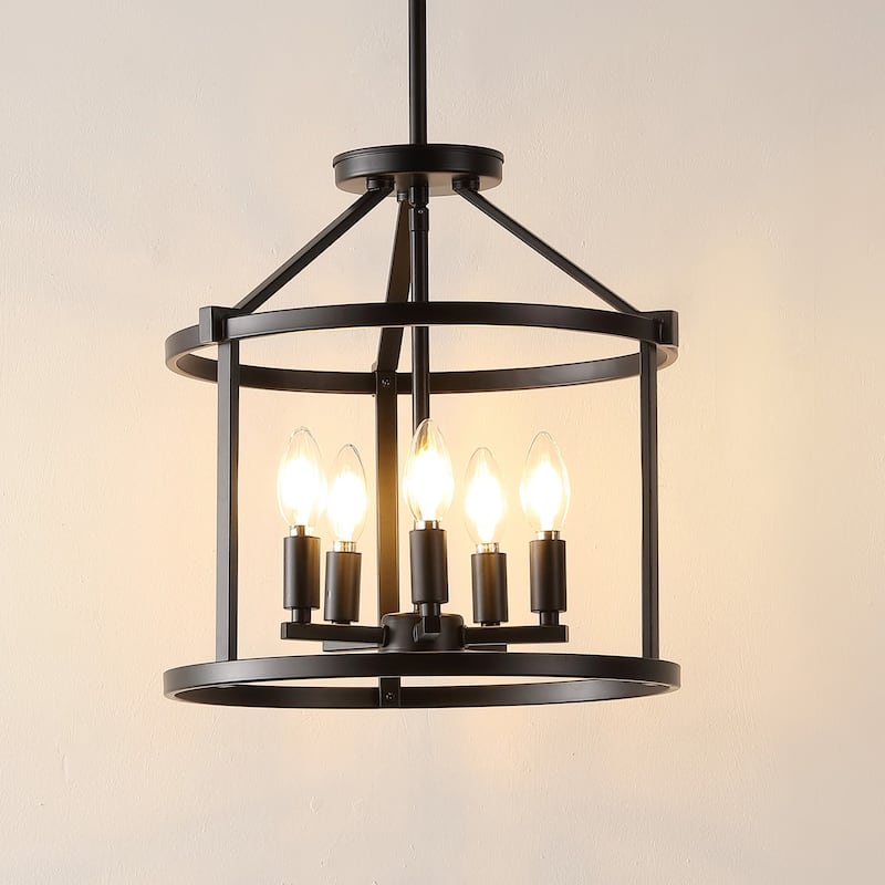 SAFAVIEH Lighting Sevcan 15" Modern & Contemporary Pendant (5-Bulb) - 15" W x 15" D x 55" H - Black - 15Wx15Dx55H
