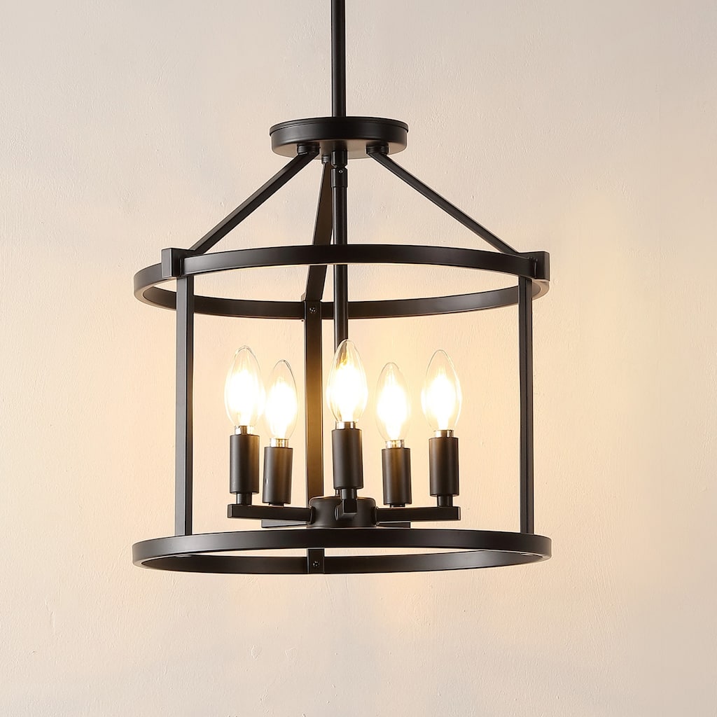 SAFAVIEH Lighting Sevcan 15" Modern & Contemporary Pendant (5-Bulb) - 15" W x 15" D x 55" H - Black - 15Wx15Dx55H