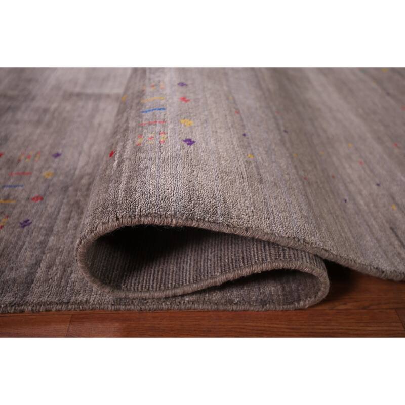 Earth Tone Gabbeh Oriental Area Rug Hand-Knotted Wool Carpet - 8'2" X 9'10"