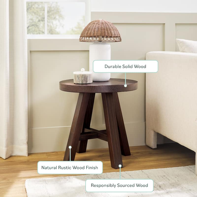 Walker Edison Modern Farmhouse Circle Solid Wood Side Table (Set of 2)