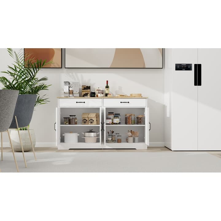 55.91" Large Farmhouse Buffet Cabinet Storage Sideboard with 2 Drawers and 4 Doors for Dining Living Room Kitchen Cupboard