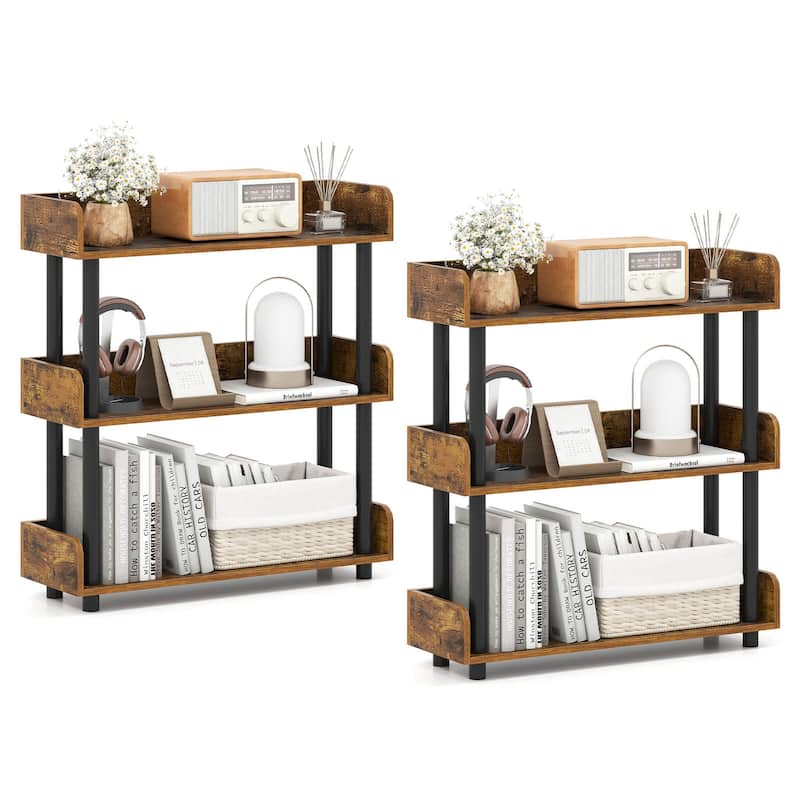 Costway 1/2 PCS 3-Tier Bookshelf with Anti-Tipping Kit, Industrial - See Details - Brown-2 PCS
