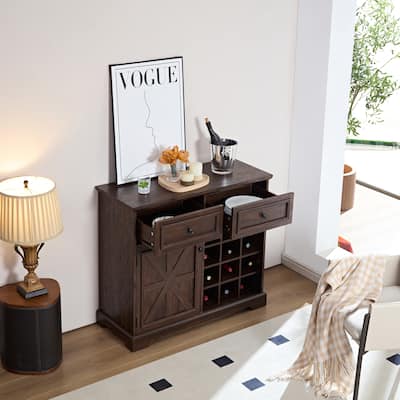 Buffet Sideboard Wine Bar Storage Cabinet with 12 Wine Rack & Drawers
