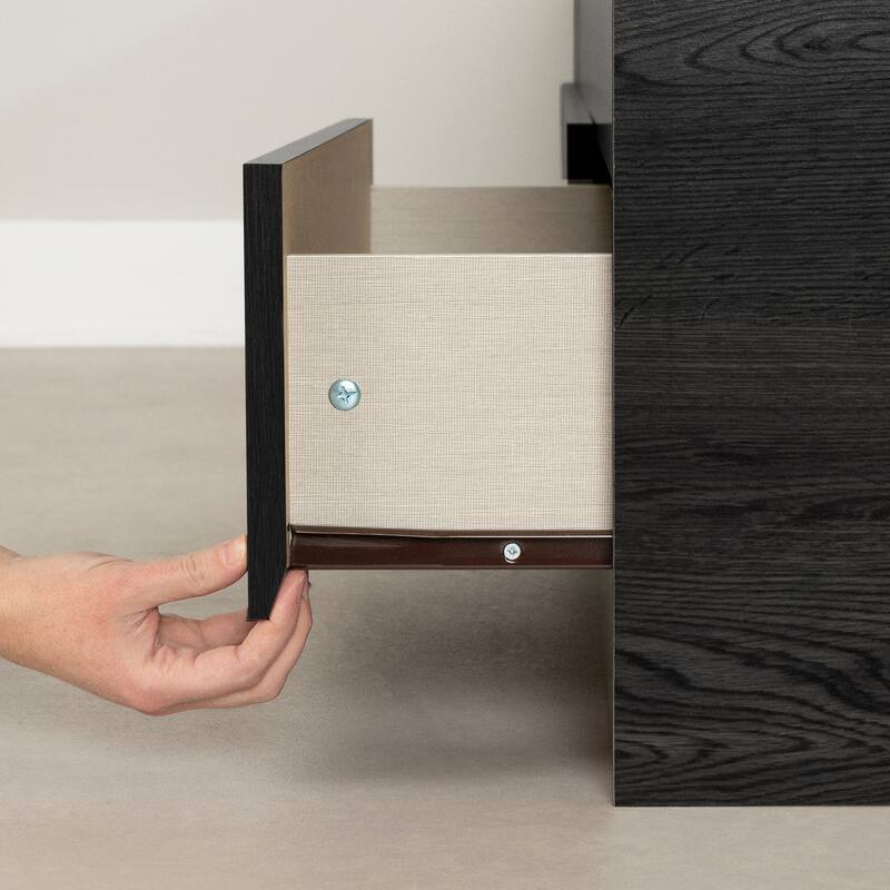 Asian Style Bed Set with Bookcase Headboard - Gray Oak Finish, 85x41 Inch, 2 Shelves, Sliding Door, Pillows Included