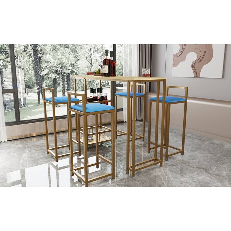 Bar table and chair five piece set, frame, multi-layer tabletop, chair cushion and backrest made of sponge