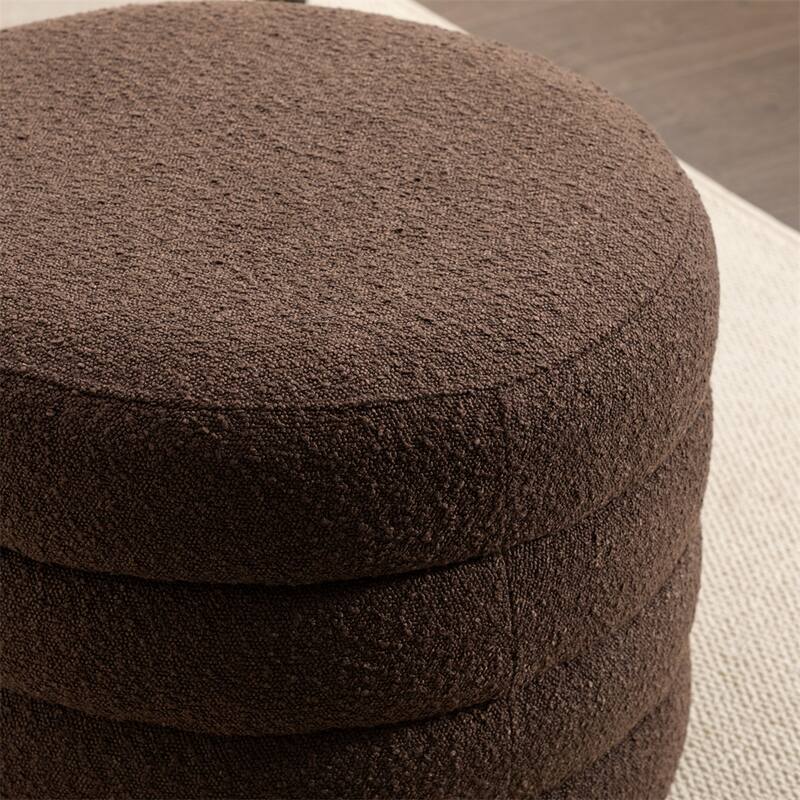 Fabric Storage Round Ottoman Footstool with Wooden Shelving