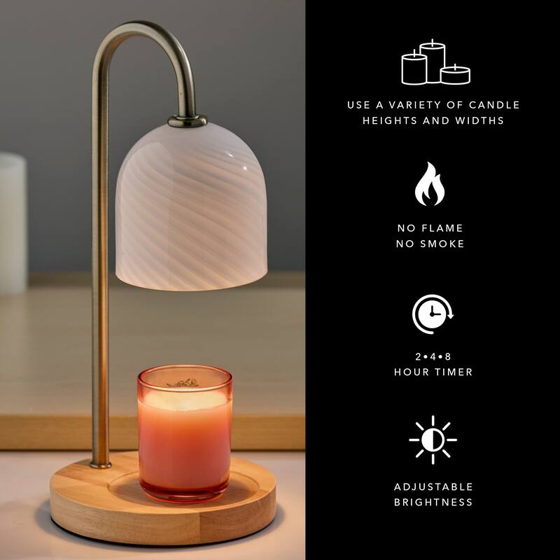 Alcott Candlewarmer Lamp with Timer - Dimmable Wax Melt Heater, 3 Lighting Modes & Auto Shutoff - Swirled Glass