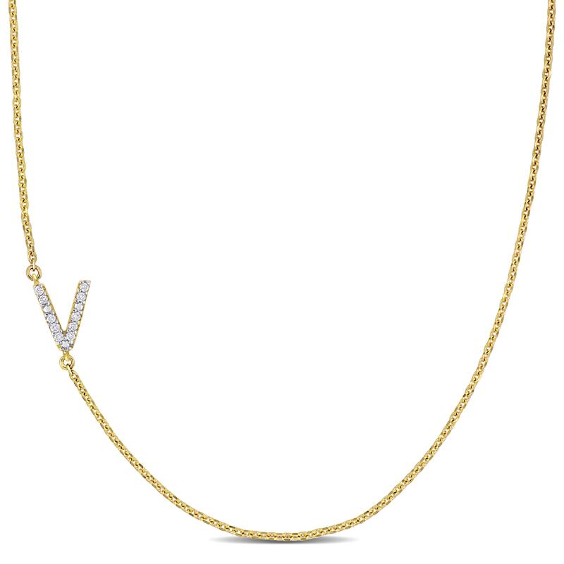 Miadora Diamond Accent A to Z Initial Station Necklace in 14k Yellow Gold - V