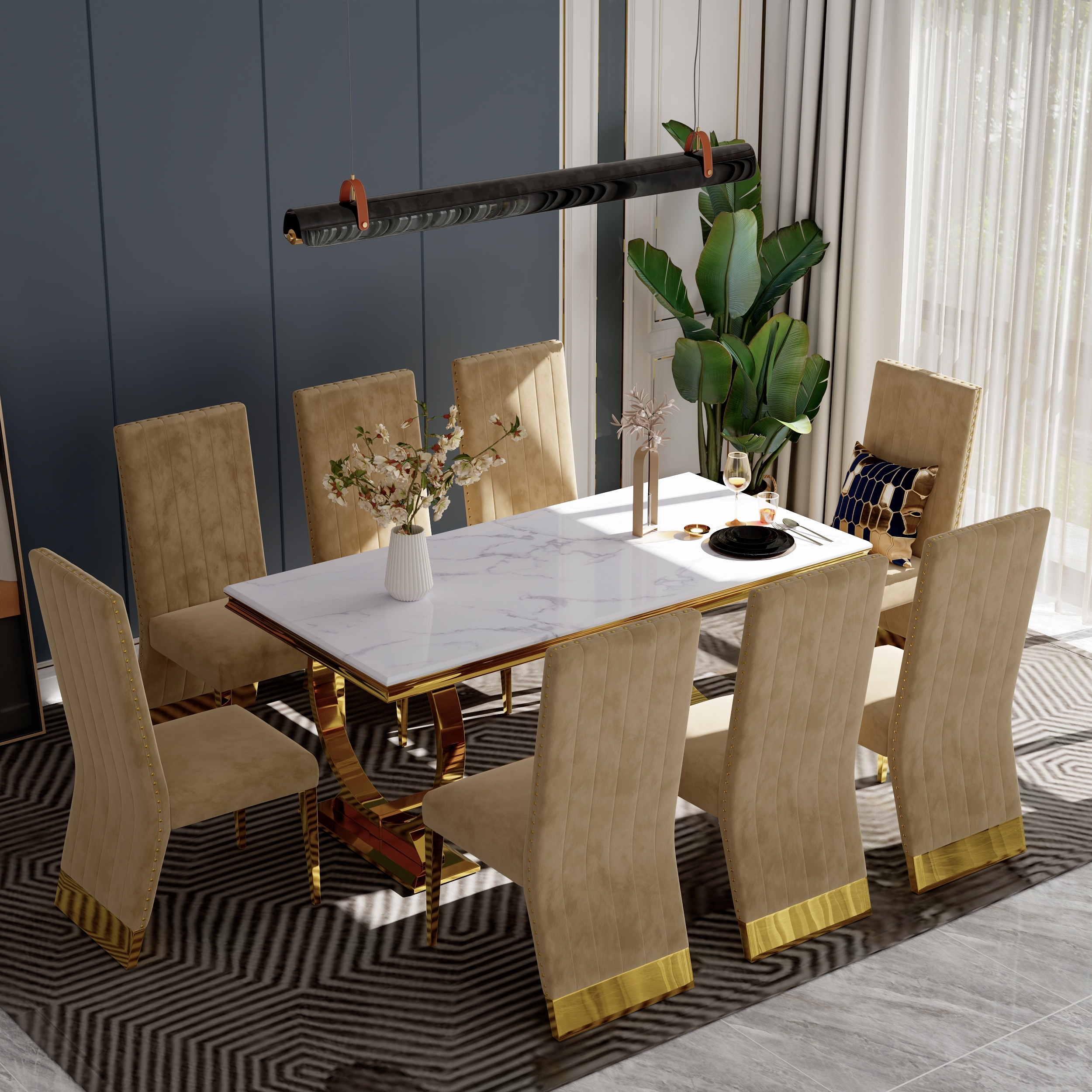 Luxury Beige and Gold Dining Room Table Set