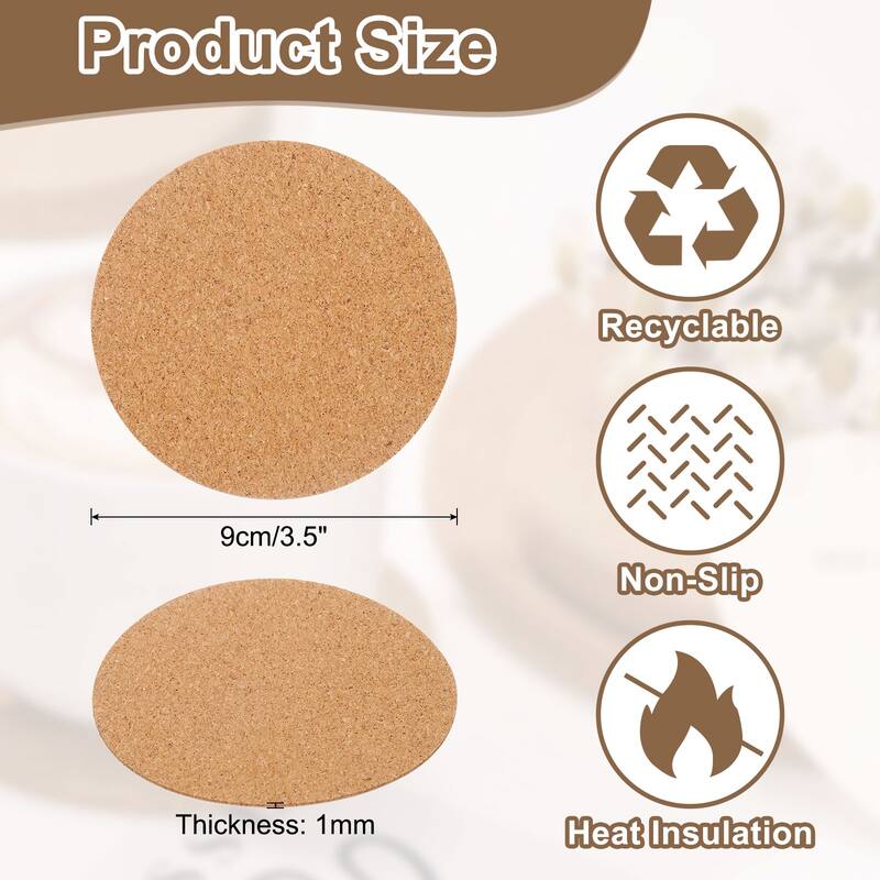 60pcs Cork Coasters for Drink, Round Drink Coaster - Brown - 3.5 Inch