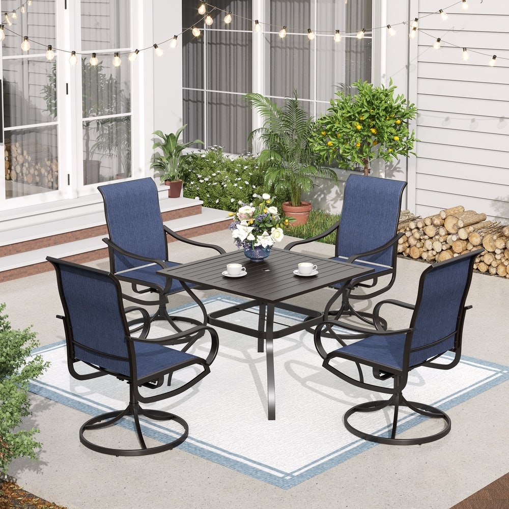 MAISON ARTS 5 Piece Patio Dining Set,4 Sling Dining Swivel Chairs and 37" Square Metal Table with 1.57" Umbrella Hole