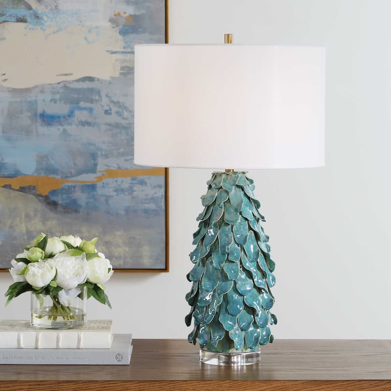 Uttermost Mina Teal Blue Table Lamp - 16.00" W x 27.50" H x 16.00" D