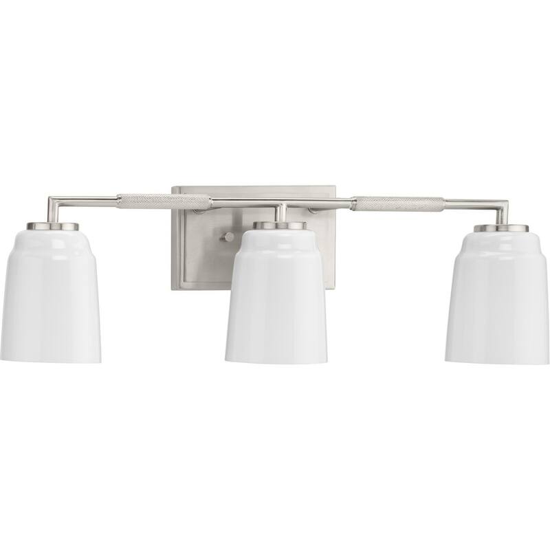 Spenser Collection Three-Light Brushed Nickel Industrial Vanity Light - 23.37 in x 5.5 in x 7.62 in - 23.37 in x 5.5 in x 7.62 in
