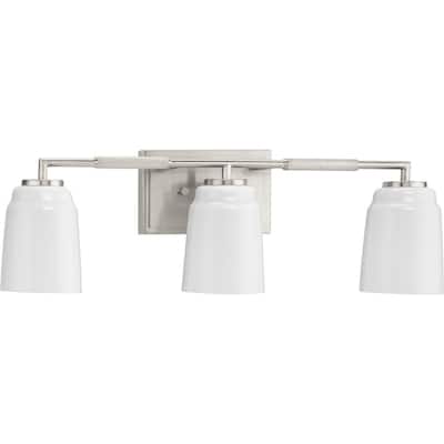 Spenser Collection Three-Light Brushed Nickel Industrial Vanity Light - 23.37 in x 5.5 in x 7.62 in
