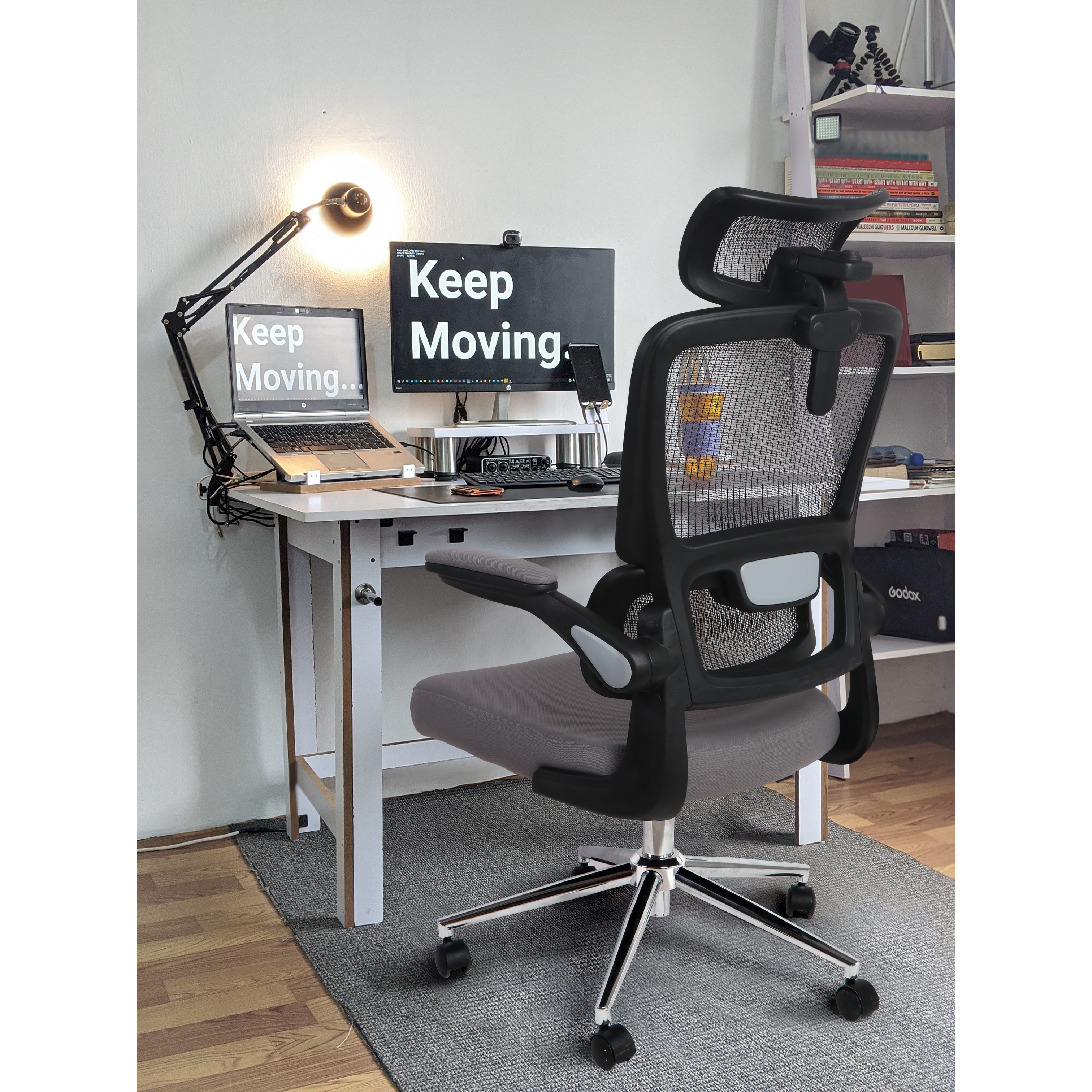 Computer chair with on sale flip up arms