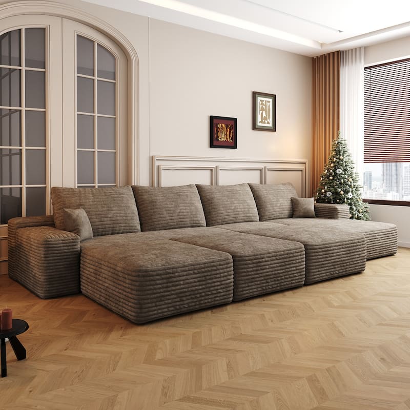 135.4-in Casual Camel 4 -seater Right Reclining Sectional - 8' x 10'