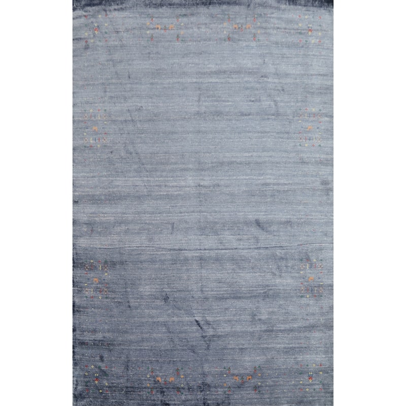 Hand Knotted Oriental Viscose Silk Carpet Tribal Animal Pictorial Navy Blue & Blues Gabbeh Area Rug - 10' 5'' X 7' 10''