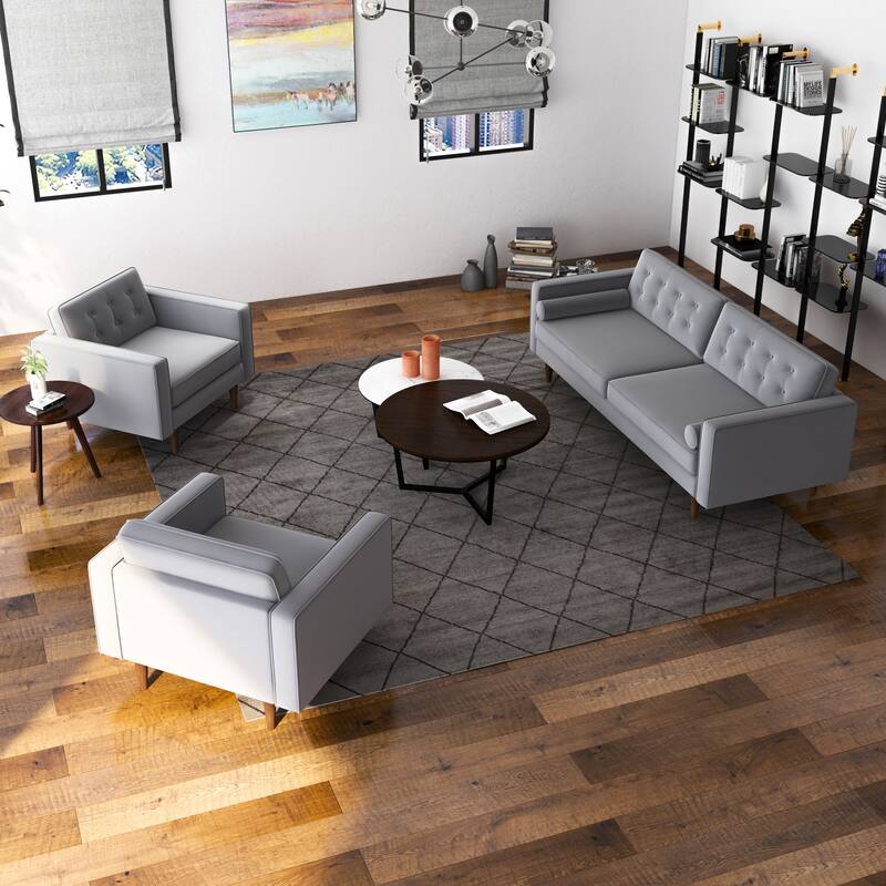 Mase 3-Piece Mid-Century Velvet Sofa and 2 Lounge Chairs Set in Gray