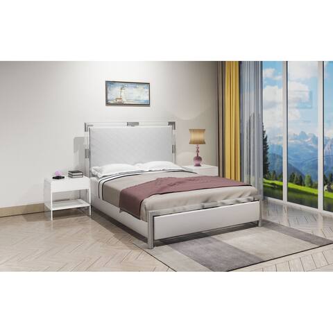 Somette Upholstered Bed with Solid Acrylic and Brushed Nickel Frame