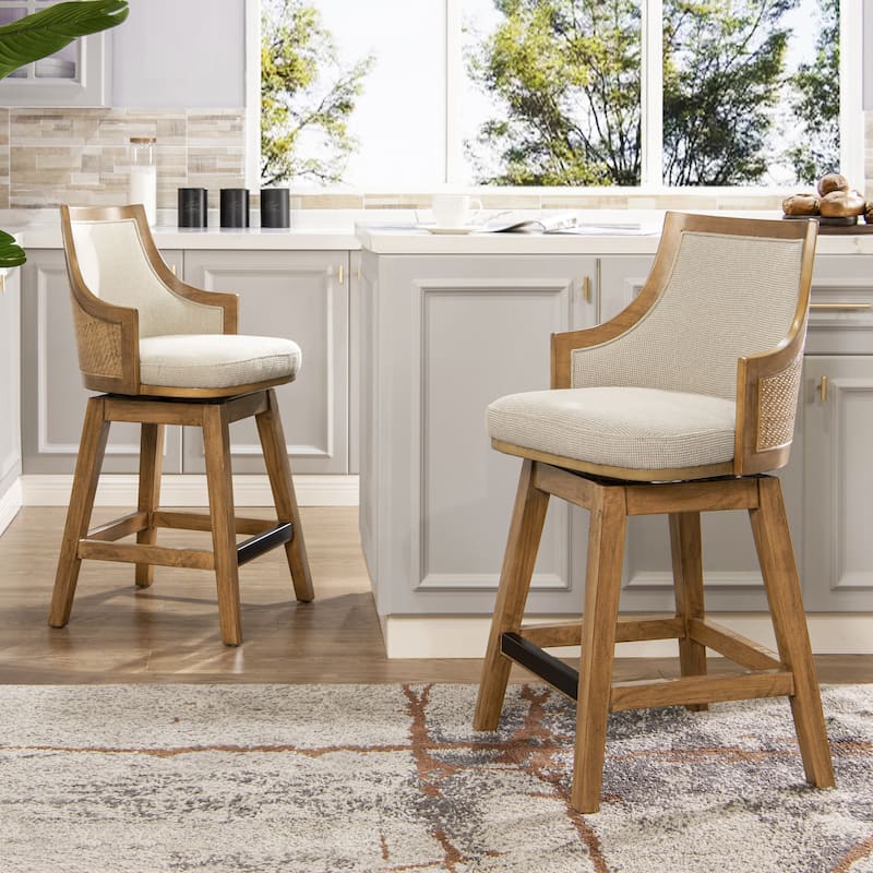 Bahama 26" Cane Rattan High-Back Swivel Counter Height Bar Stool